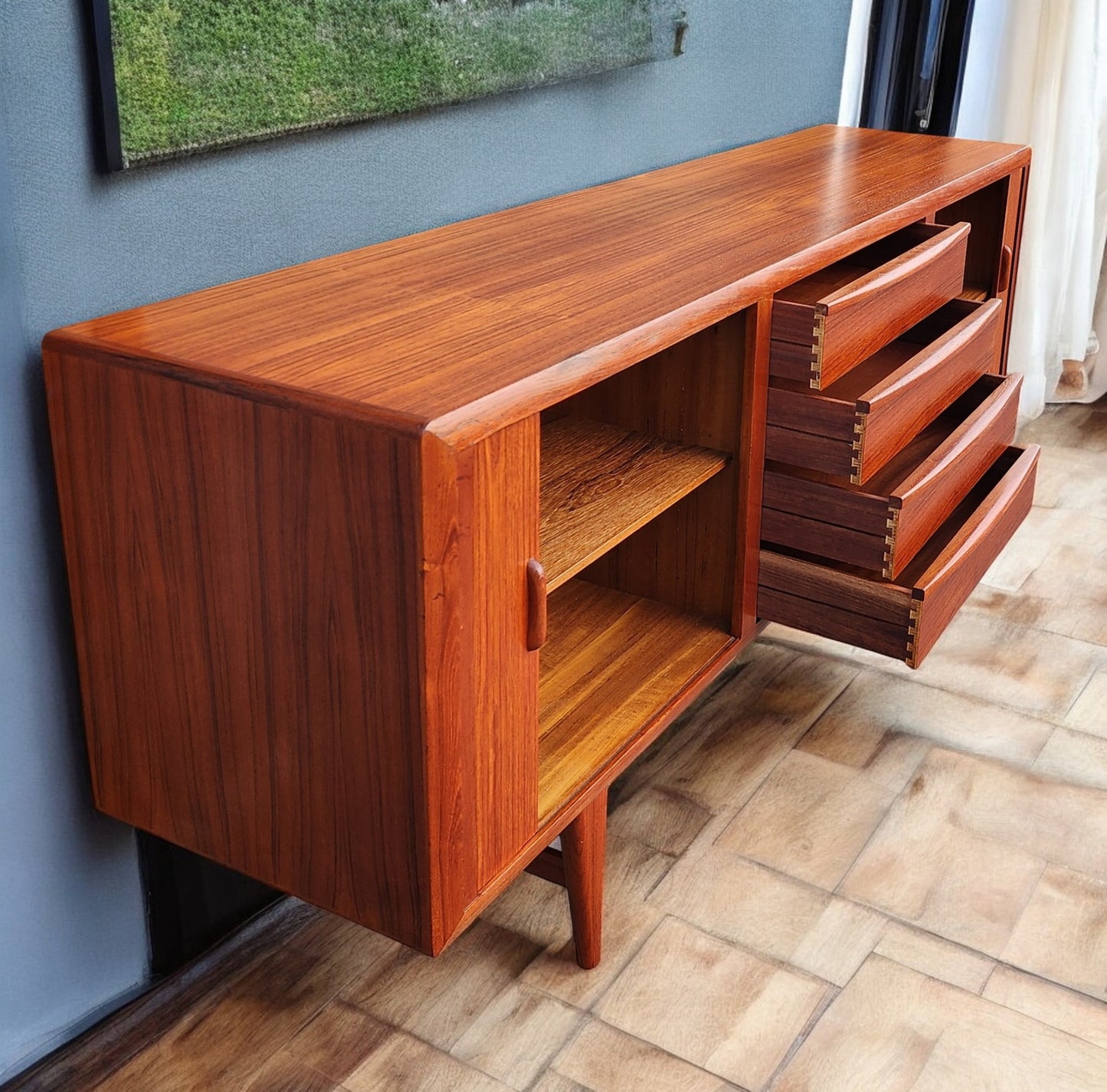 REFINISHED Danish MCM Teak Tambour Credenza by Kofod Larsen 83"