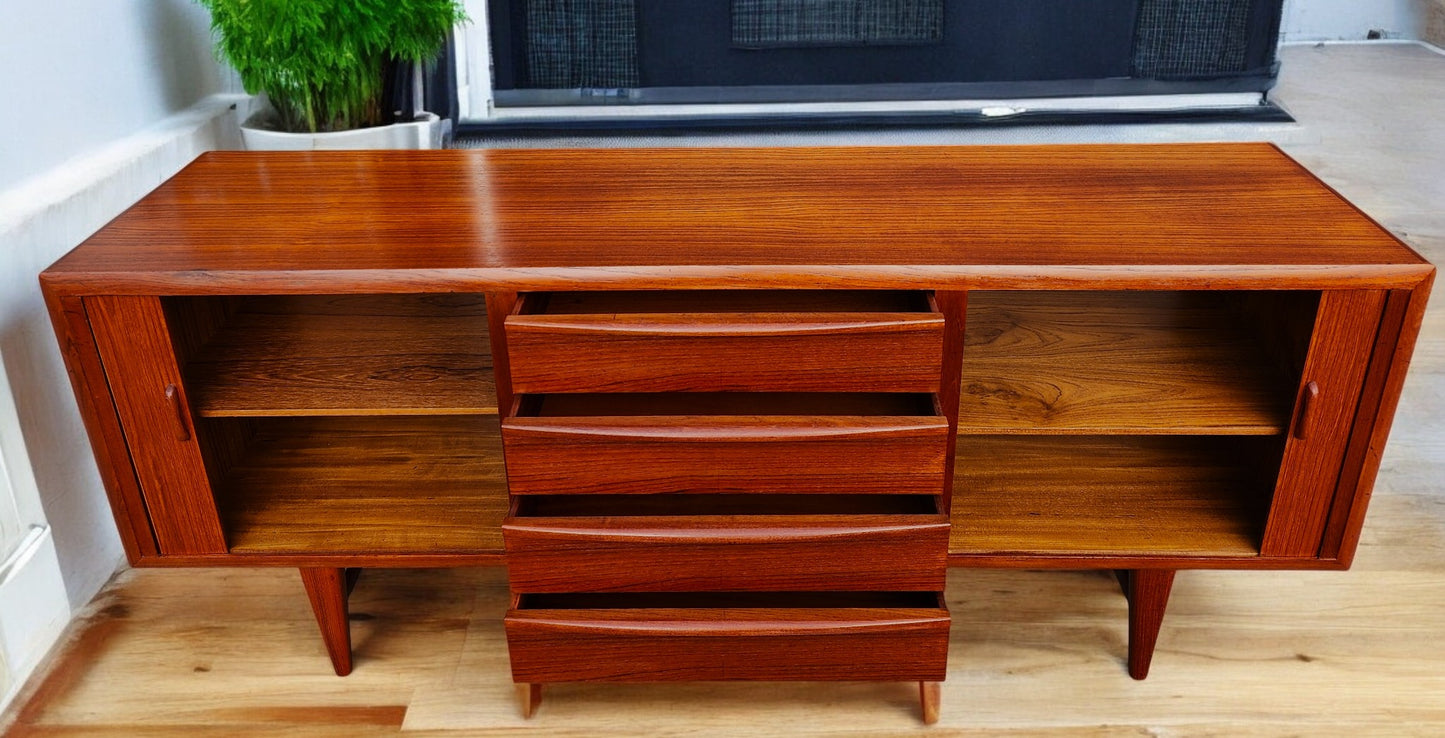 REFINISHED Danish MCM Teak Tambour Credenza by Kofod Larsen 83"