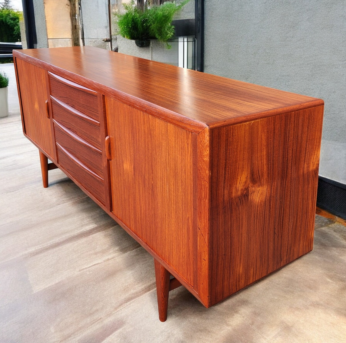 REFINISHED Danish MCM Teak Tambour Credenza by Kofod Larsen 83