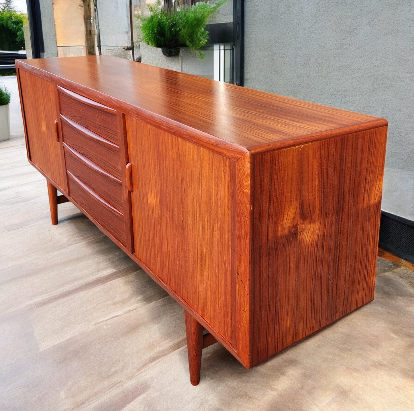 REFINISHED Danish MCM Teak Tambour Credenza by Kofod Larsen 83"