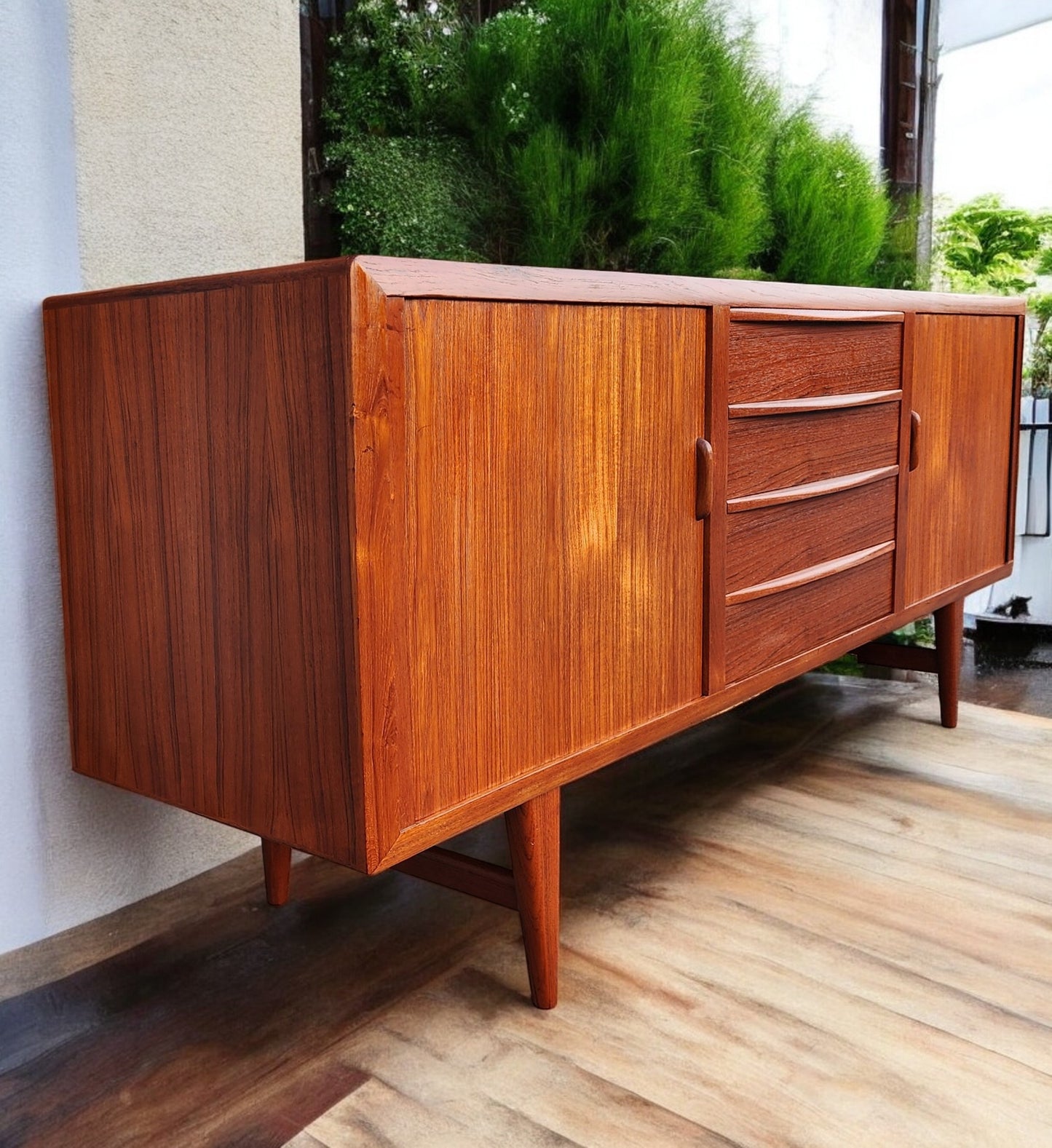 REFINISHED Danish MCM Teak Tambour Credenza by Kofod Larsen 83"