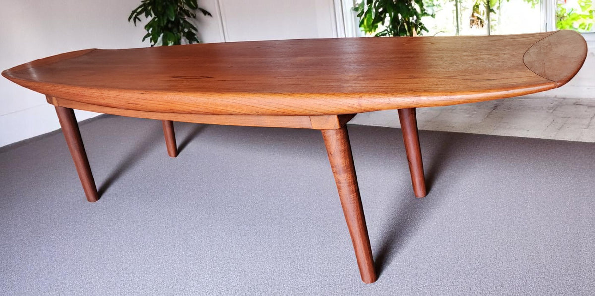 REFINISHED Danish MCM Teak Surfboard Coffee Table by A.H. Olsen for Mogens Kold 63