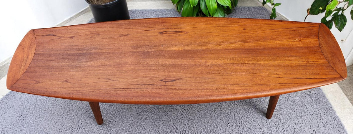 REFINISHED Danish MCM Teak Surfboard Coffee Table by A.H. Olsen for Mogens Kold 63