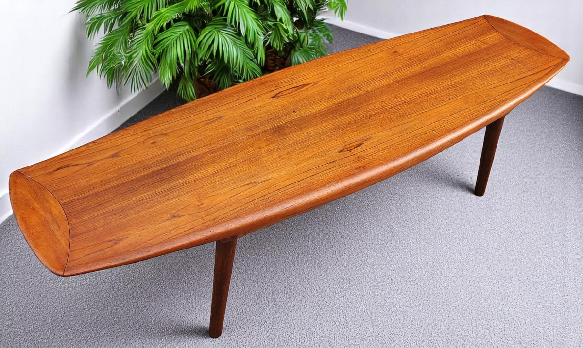 REFINISHED Danish MCM Teak Surfboard Coffee Table by A.H. Olsen for Mogens Kold 63