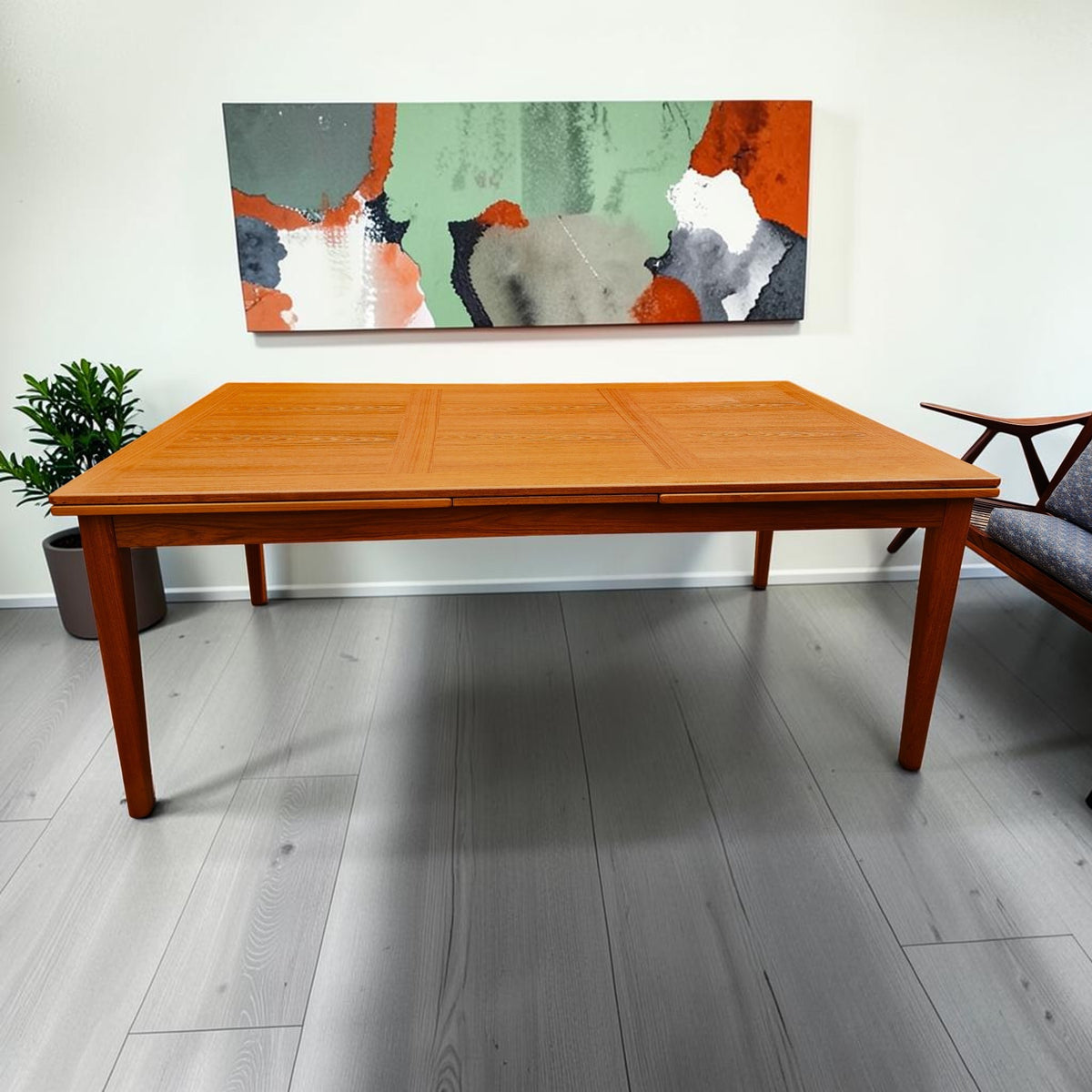 Danish Mid Century Modern Teak Draw Leaf Table by Skovby 71