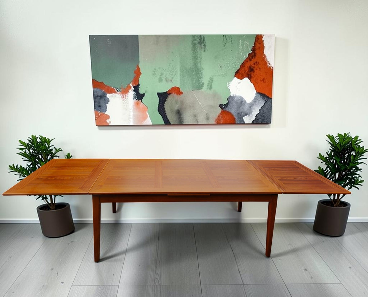 Danish Mid Century Modern Teak Draw Leaf Table by Skovby 71