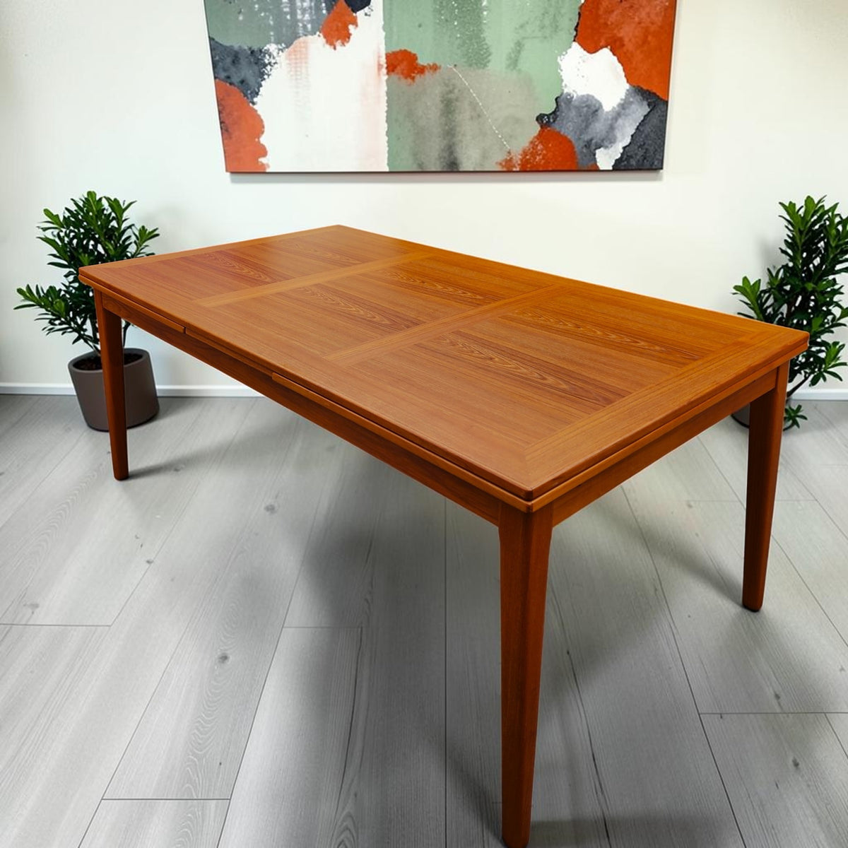 Danish Mid Century Modern Teak Draw Leaf Table by Skovby 71
