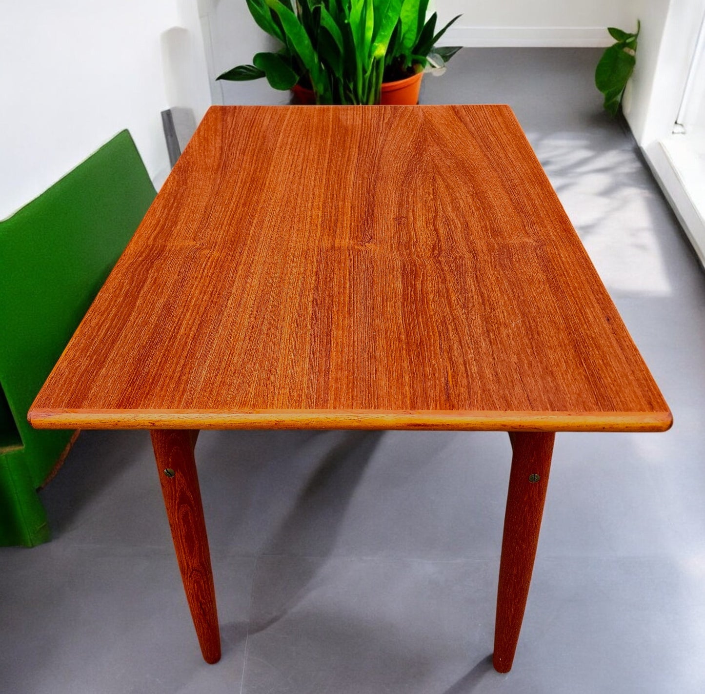 REFINISHED Danish Mid Century Modern Teak Accent Table w Shelf