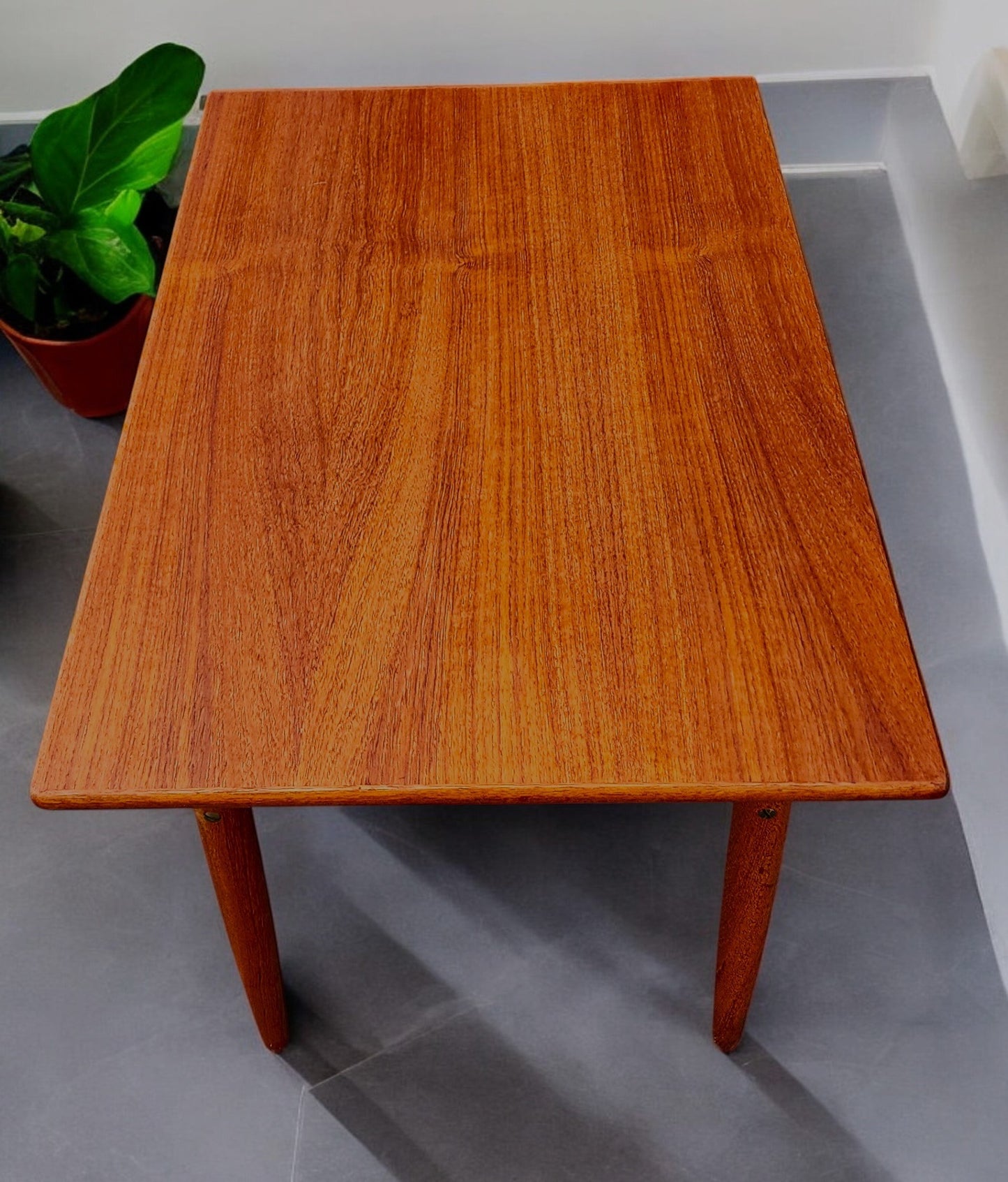 REFINISHED Danish Mid Century Modern Teak Accent Table w Shelf