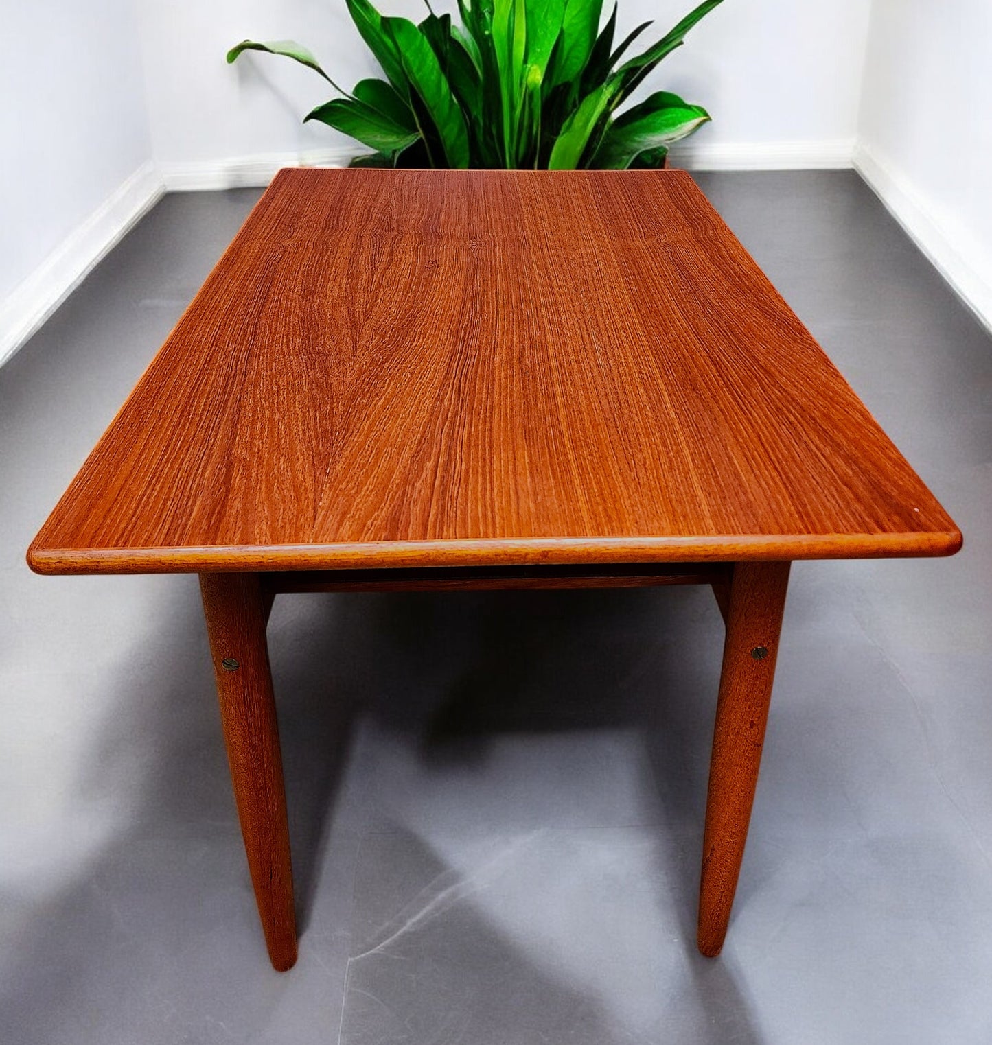 REFINISHED Danish Mid Century Modern Teak Accent Table w Shelf