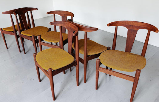6 REFINISHED will be REUPHOLSTERED Danish MCM Cowhorn Teak Chairs