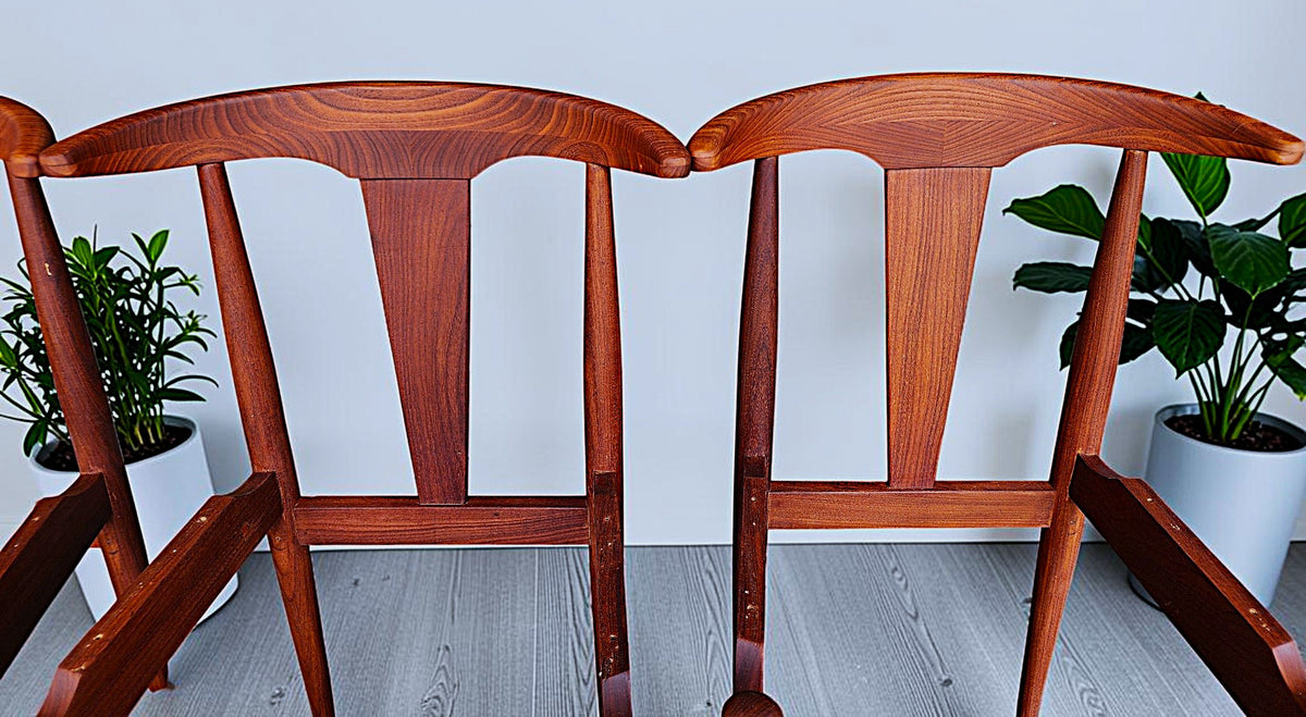 6 REFINISHED will be REUPHOLSTERED Danish MCM Cowhorn Teak Chairs
