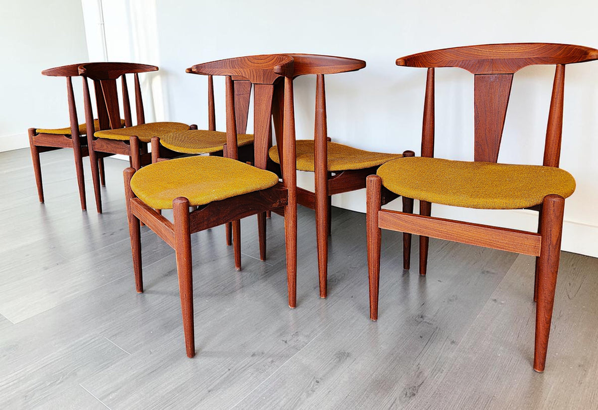 6 REFINISHED will be REUPHOLSTERED Danish MCM Cowhorn Teak Chairs