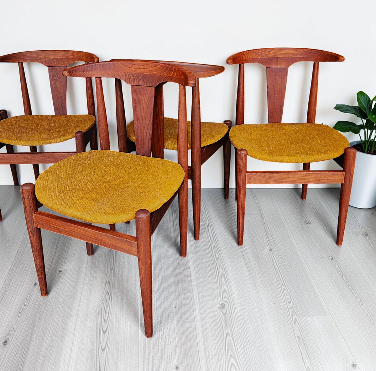 6 REFINISHED will be REUPHOLSTERED Danish MCM Cowhorn Teak Chairs