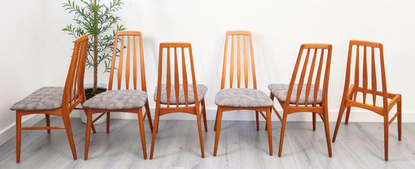 6 REFINISHED Danish Mid Century Modern Teak Chairs by Niels Koefoed, model Eva