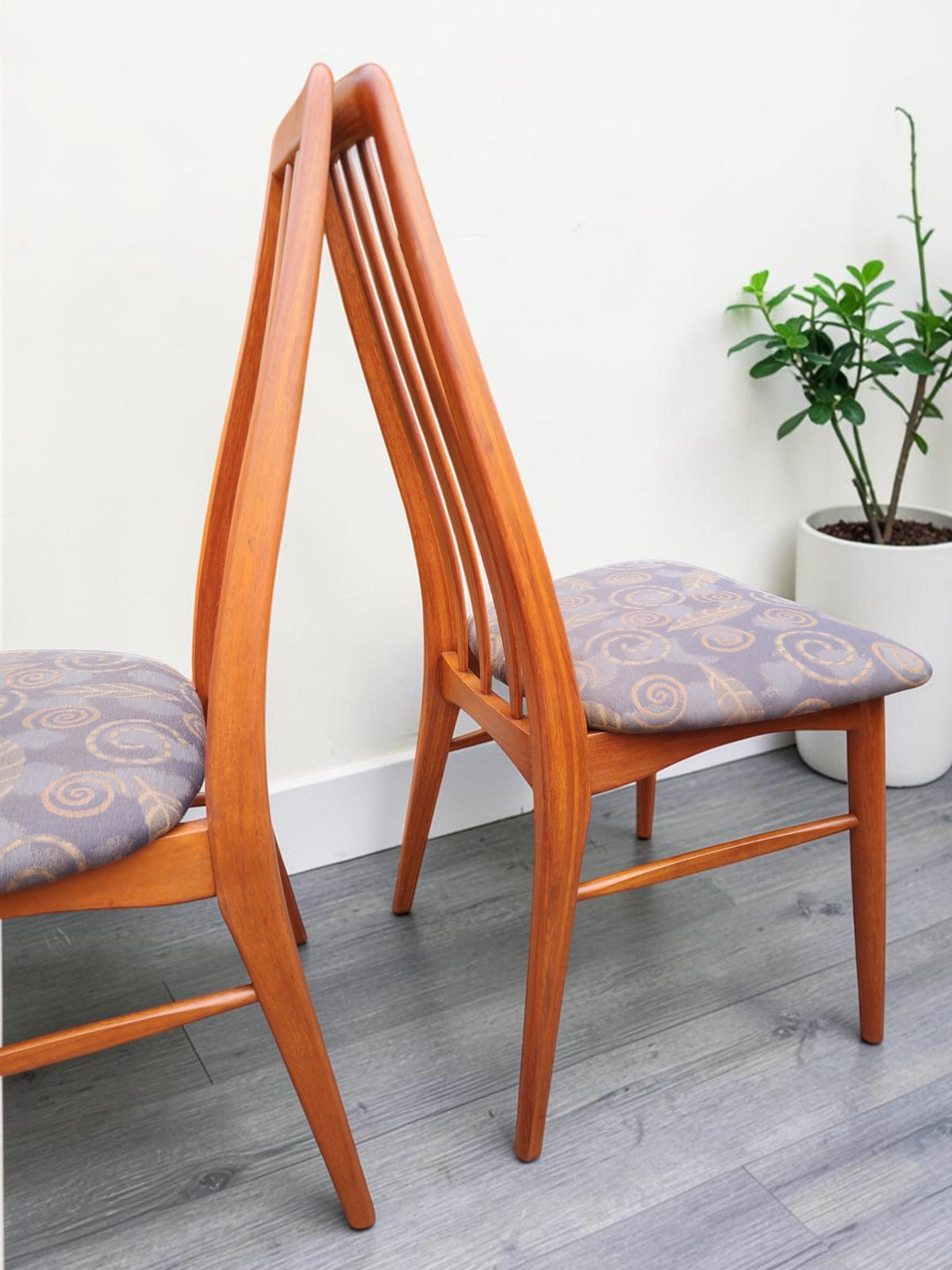 6 REFINISHED Danish Mid Century Modern Teak Chairs by Niels Koefoed, model Eva