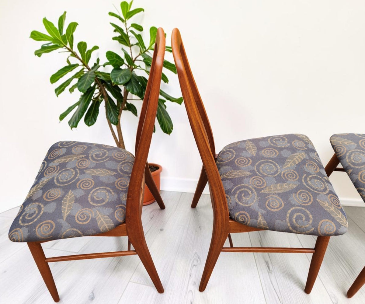 6 REFINISHED Danish Mid Century Modern Teak Chairs by Niels Koefoed, model Eva