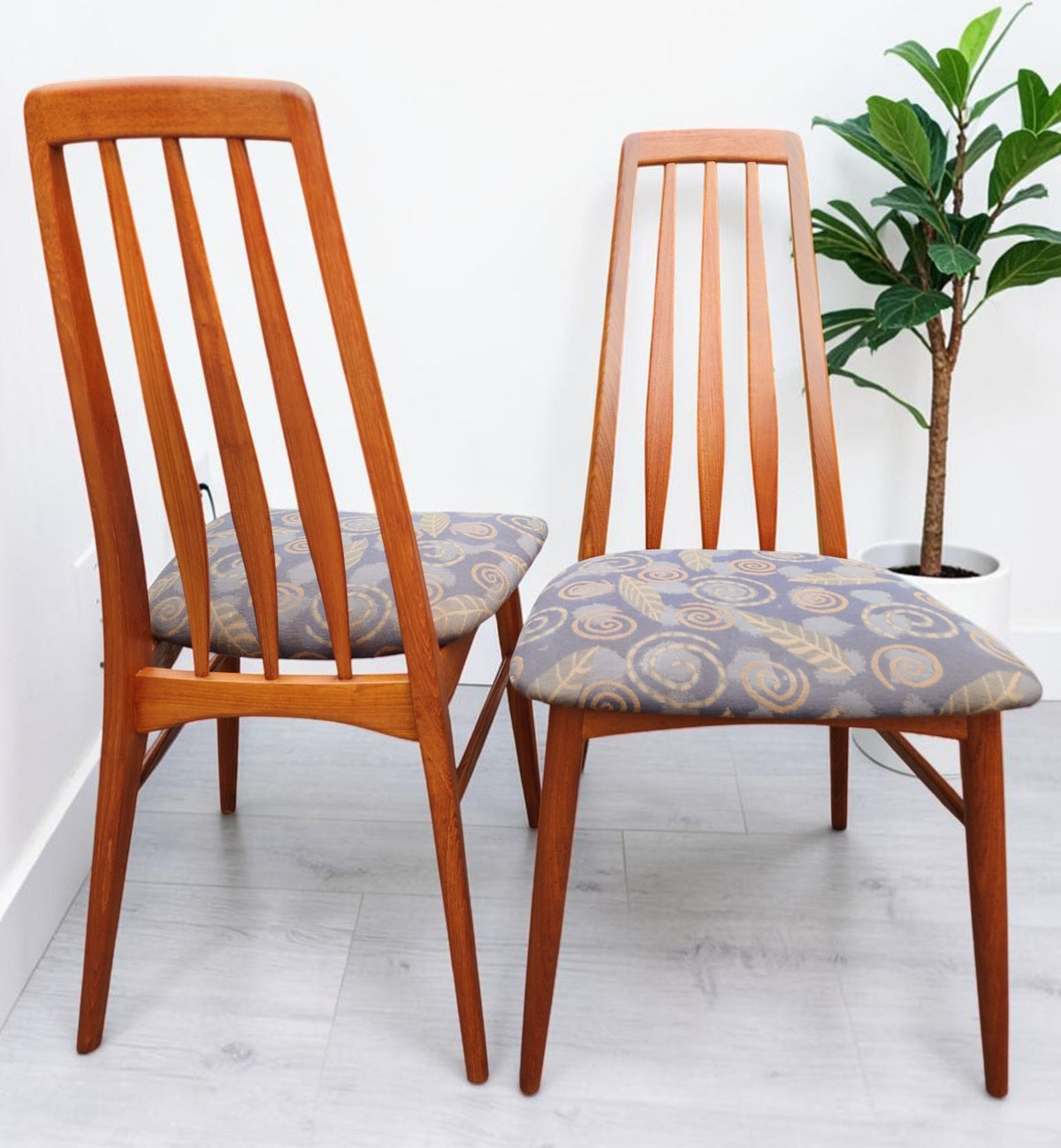 6 REFINISHED Danish Mid Century Modern Teak Chairs by Niels Koefoed, model Eva