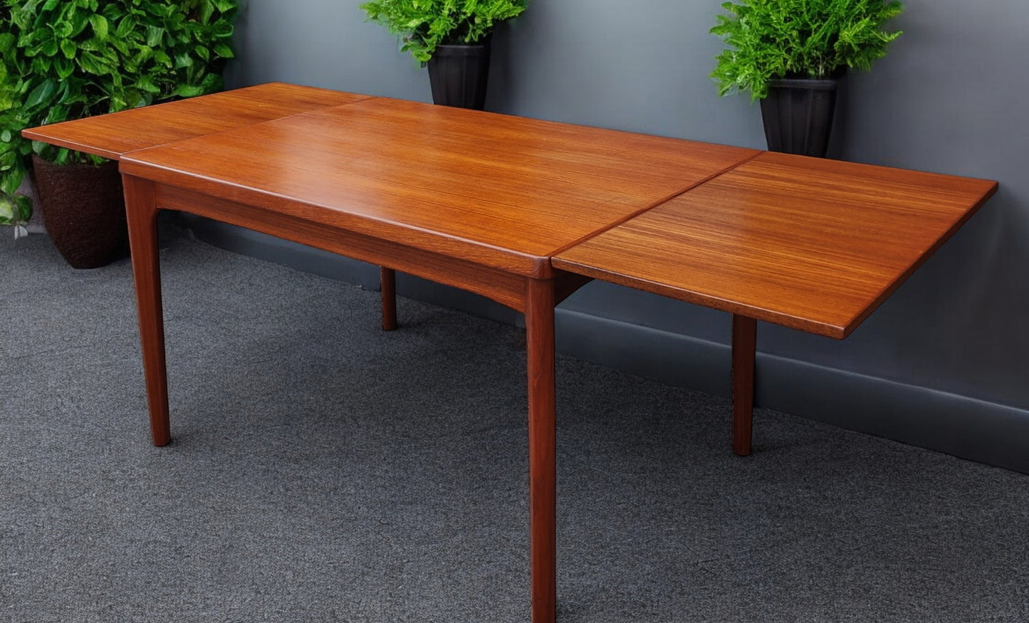 REFINISHED Danish MCM Teak Draw Leaf Table by H. Kjaernulf  47" - 82"