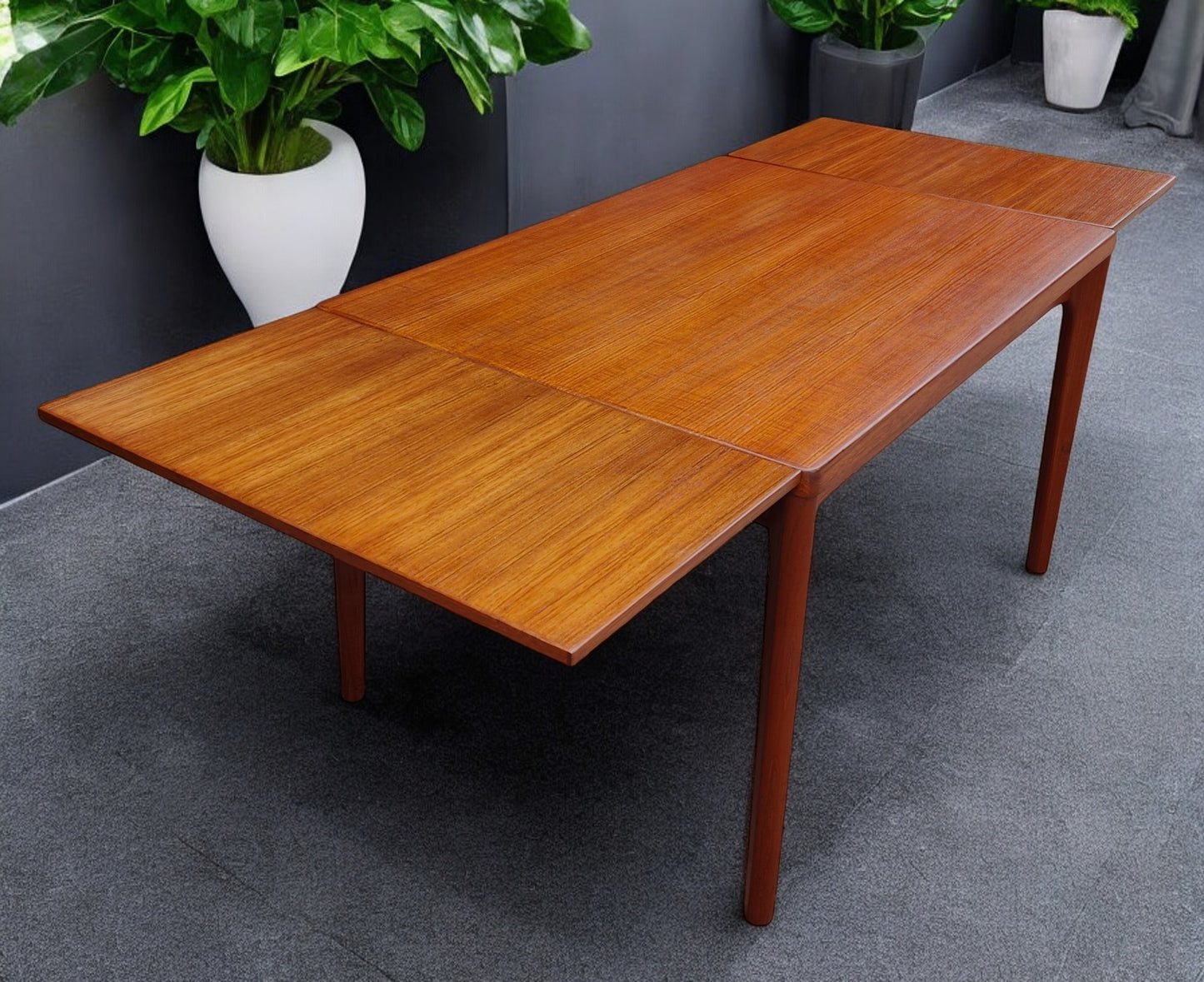 REFINISHED Danish MCM Teak Draw Leaf Table by H. Kjaernulf  47" - 82"