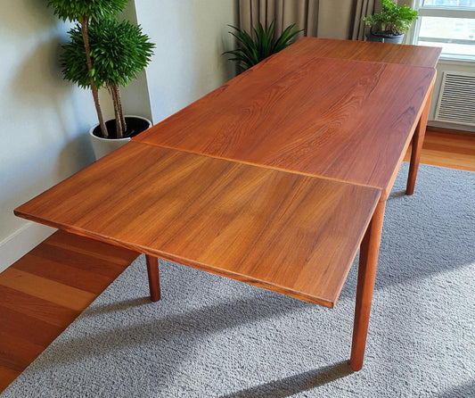 REFINISHED Danish MCM Teak Draw Leaf Table by H. Kjaernulf  55" - 94.5"
