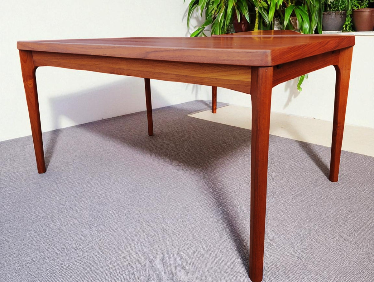 REFINISHED Danish MCM Teak Draw Leaf Table by H. Kjaernulf  55