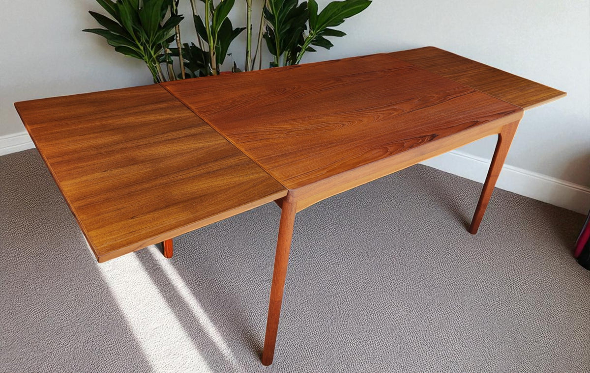 REFINISHED Danish MCM Teak Draw Leaf Table by H. Kjaernulf  55