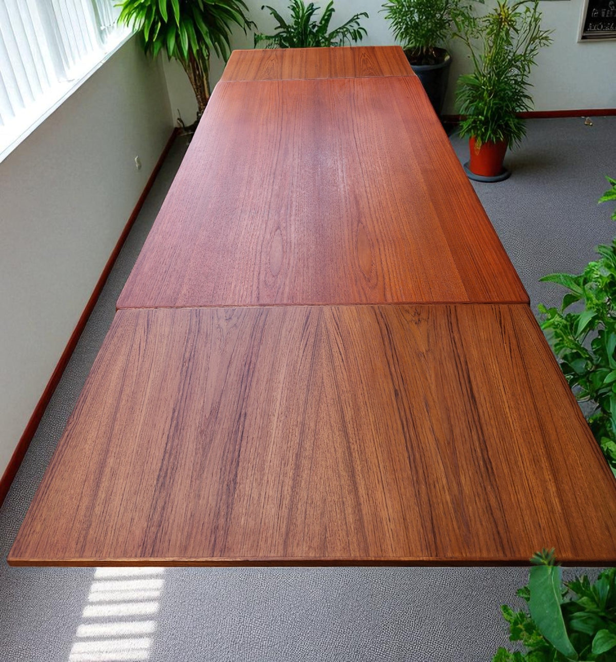 REFINISHED Danish MCM Teak Draw Leaf Table by H. Kjaernulf  65