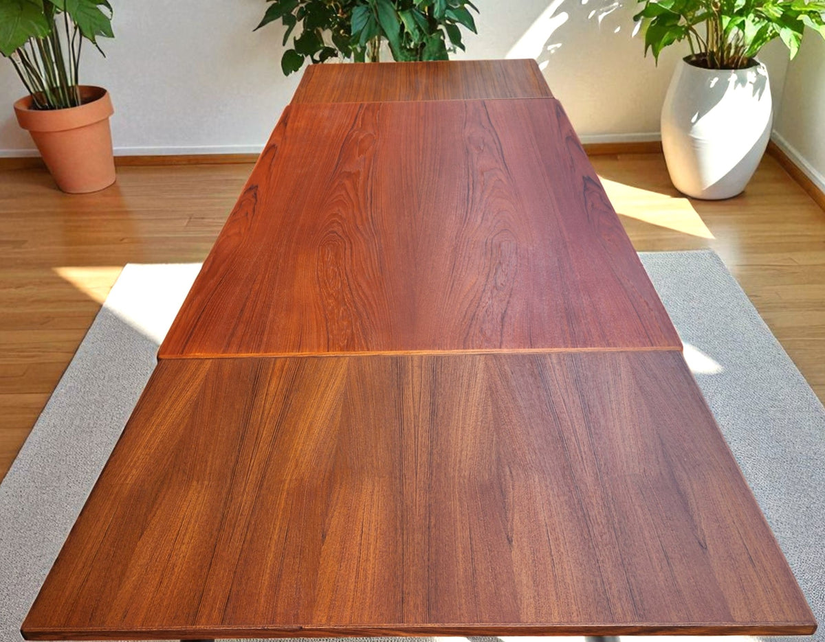 REFINISHED Danish MCM Teak Draw Leaf Table by H. Kjaernulf  55