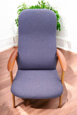 REFINISHED & REUPHOLSTERED in grey Danish MCM Teak Recliner by Arne Vodder 8