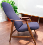 REFINISHED & REUPHOLSTERED in grey Danish MCM Teak Recliner by Arne Vodder 6