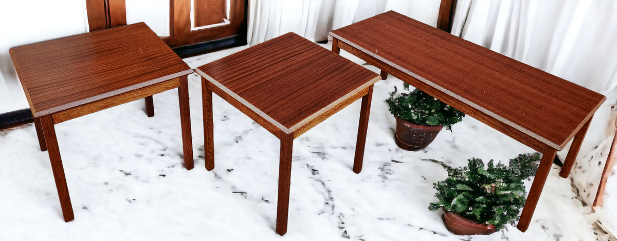 REFINISHED Set of Danish Mid Century Modern coffee table & 2 end tables