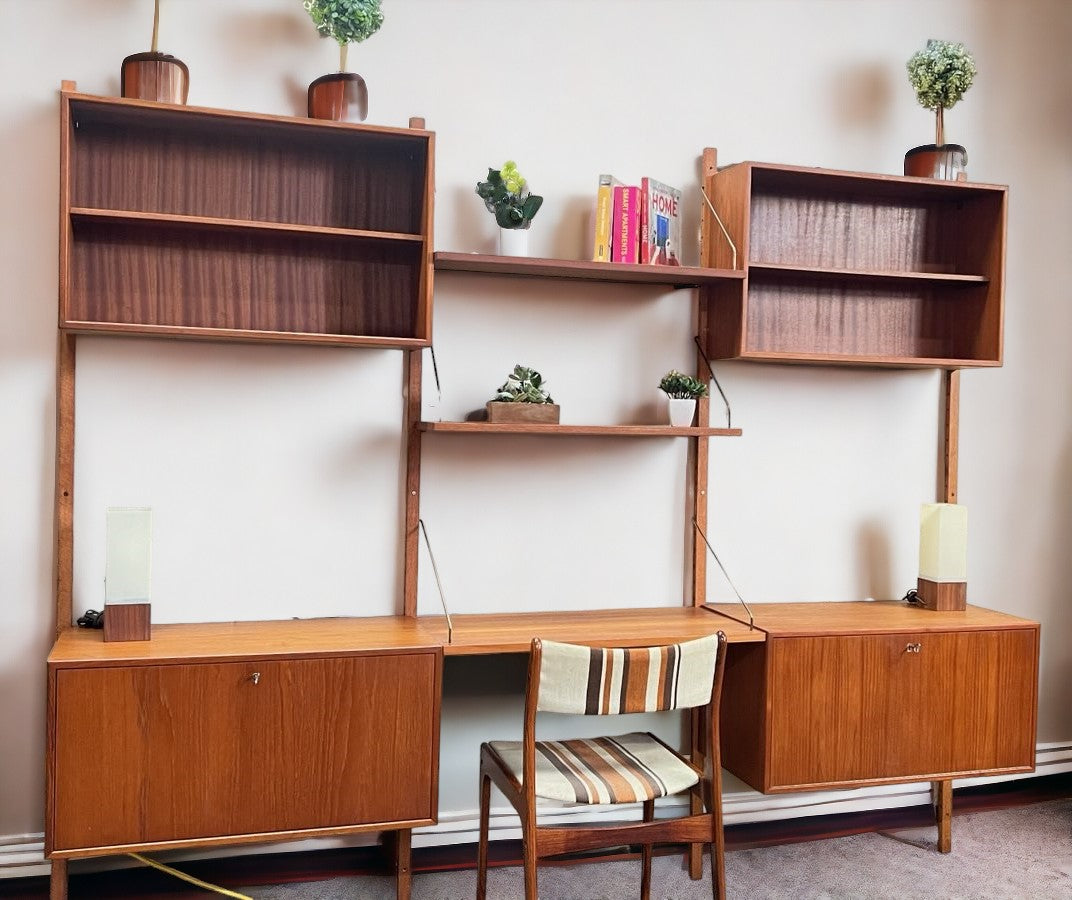 RESTORED Danish Mid Century Modern 3 Section Teak Modular Wall Unit by Poul Cadovius