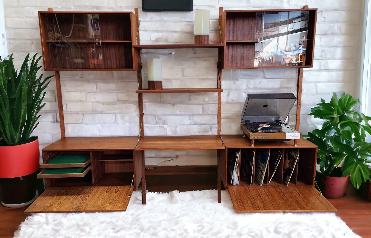 RESTORED Danish Mid Century Modern 3 Section Teak Modular Wall Unit by Poul Cadovius