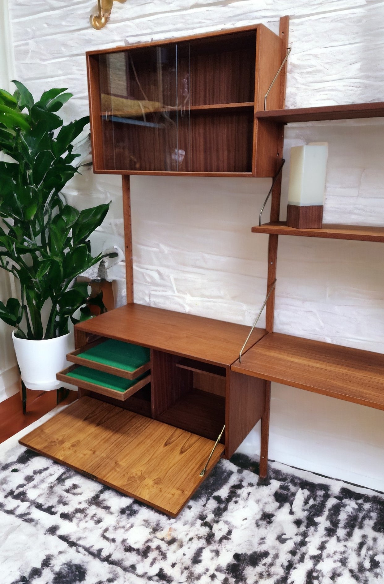 RESTORED Danish Mid Century Modern 3 Section Teak Modular Wall Unit by Poul Cadovius