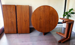REFINISHED Danish MCM Teak Pedestal Table Round to Oval with 2 Leaves 47
