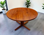 REFINISHED Danish MCM Teak Pedestal Table Round to Oval with 2 Leaves 47