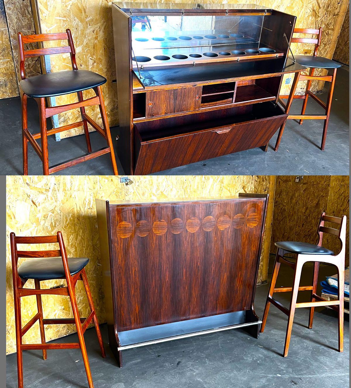 Danish Mid Century Modern Rosewood Bar by J.Andersen & 2 Chairs by E.Buch