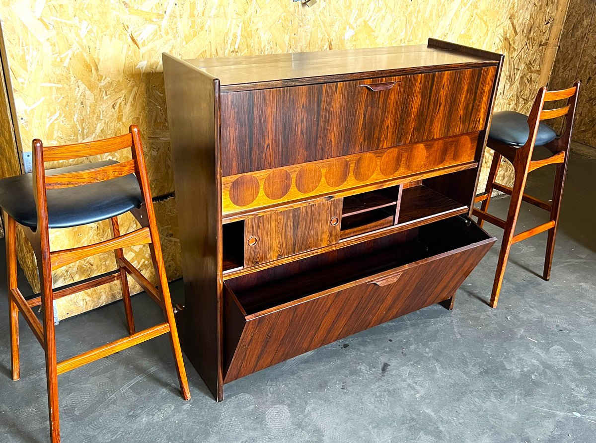 Danish Mid Century Modern Rosewood Bar by J.Andersen & 2 Chairs by E.Buch