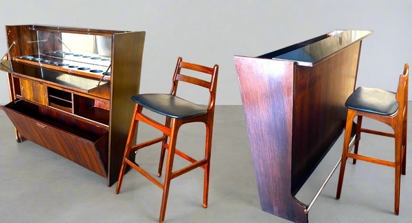 Danish Mid Century Modern Rosewood Bar by J.Andersen & 2 Chairs by E.Buch