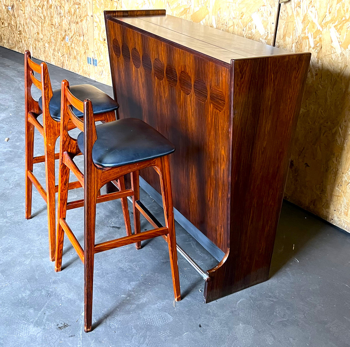 Danish Mid Century Modern Rosewood Bar by J.Andersen & 2 Chairs by E.Buch