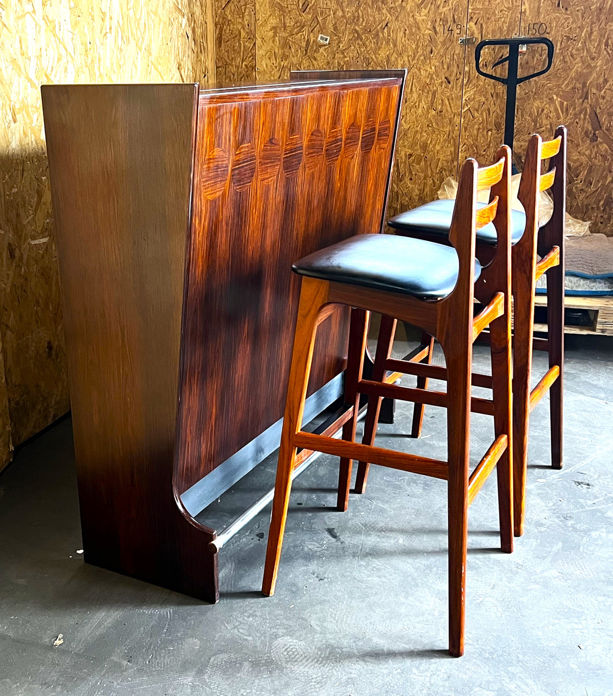 Danish Mid Century Modern Rosewood Bar by J.Andersen & 2 Chairs by E.Buch
