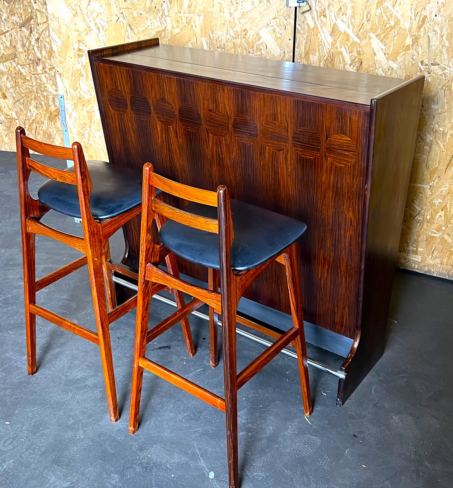 Danish Mid Century Modern Rosewood Bar by J.Andersen & 2 Chairs by E.Buch