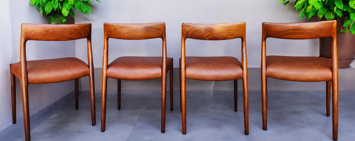 4 Danish MCM Rosewood & Leather Chairs by N.Moller #77