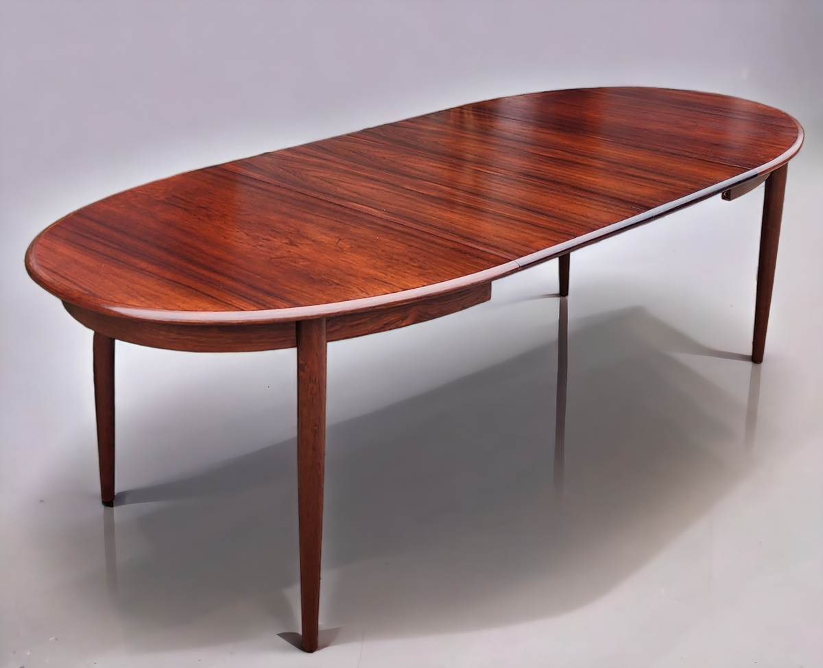 RESTORED Danish MCM Rosewood Table Oval w 2 leaves 58
