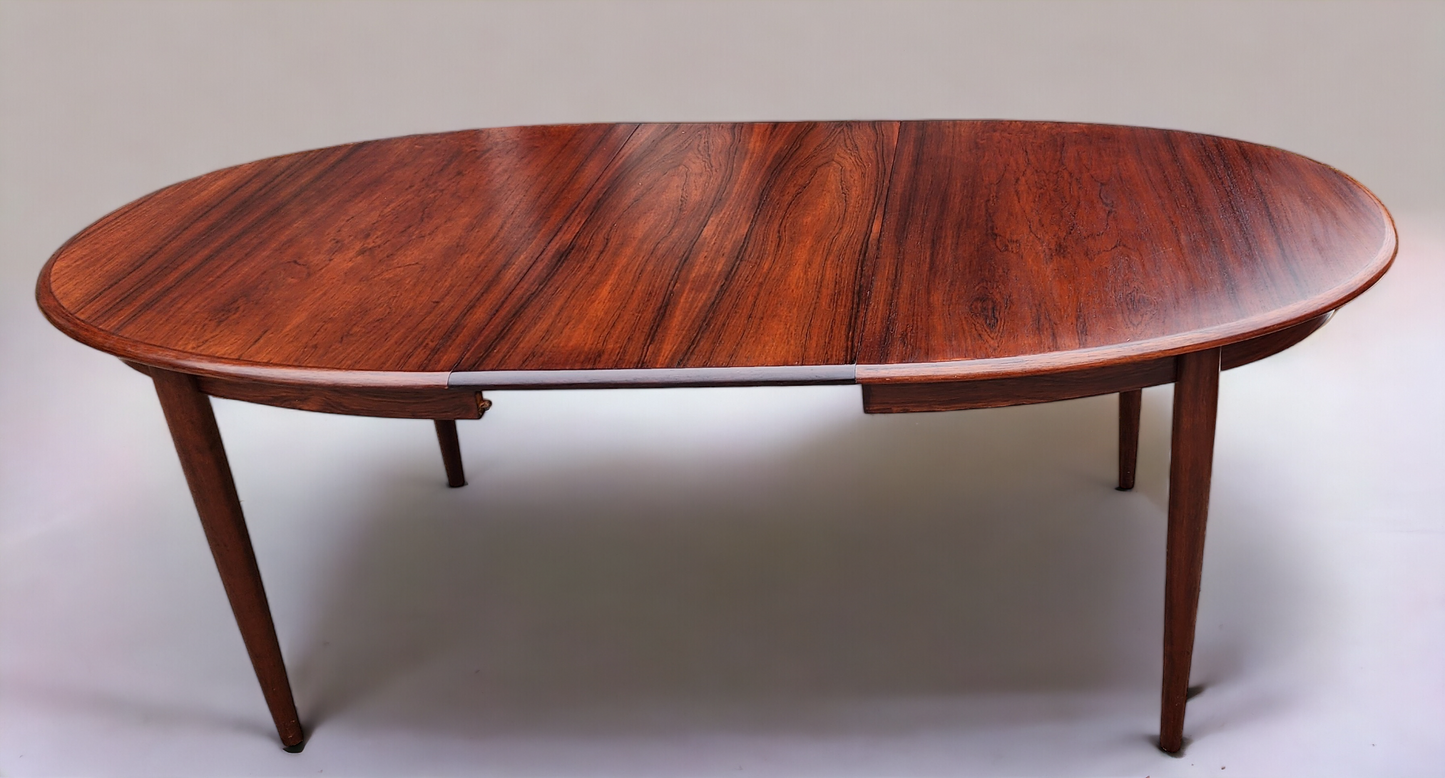 RESTORED Danish MCM Rosewood Table Oval w 2 leaves 58"-96" by GUDME