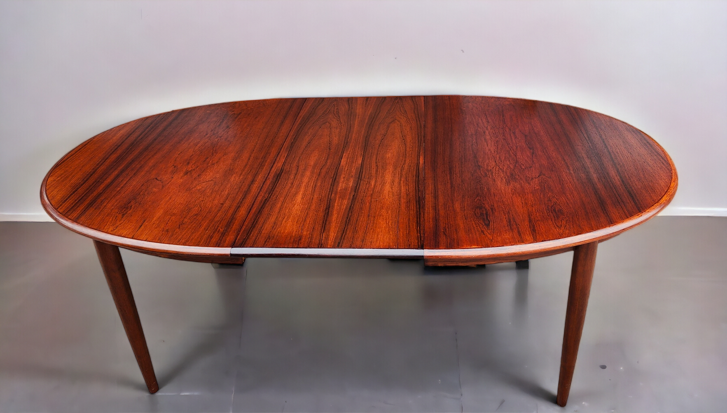 RESTORED Danish MCM Rosewood Table Oval w 2 leaves 58"-96" by GUDME