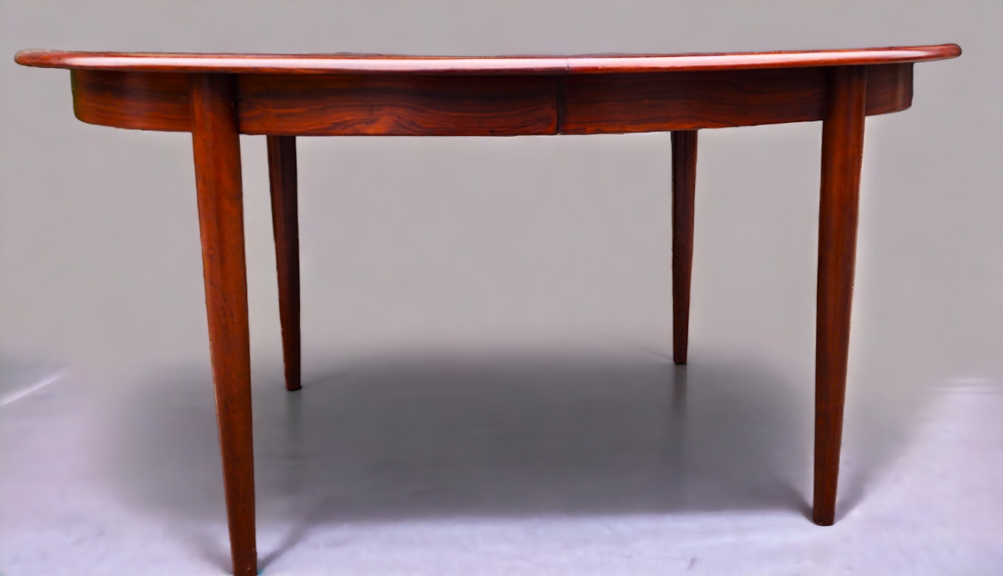 RESTORED Danish MCM Rosewood Table Oval w 2 leaves 58"-96" by GUDME