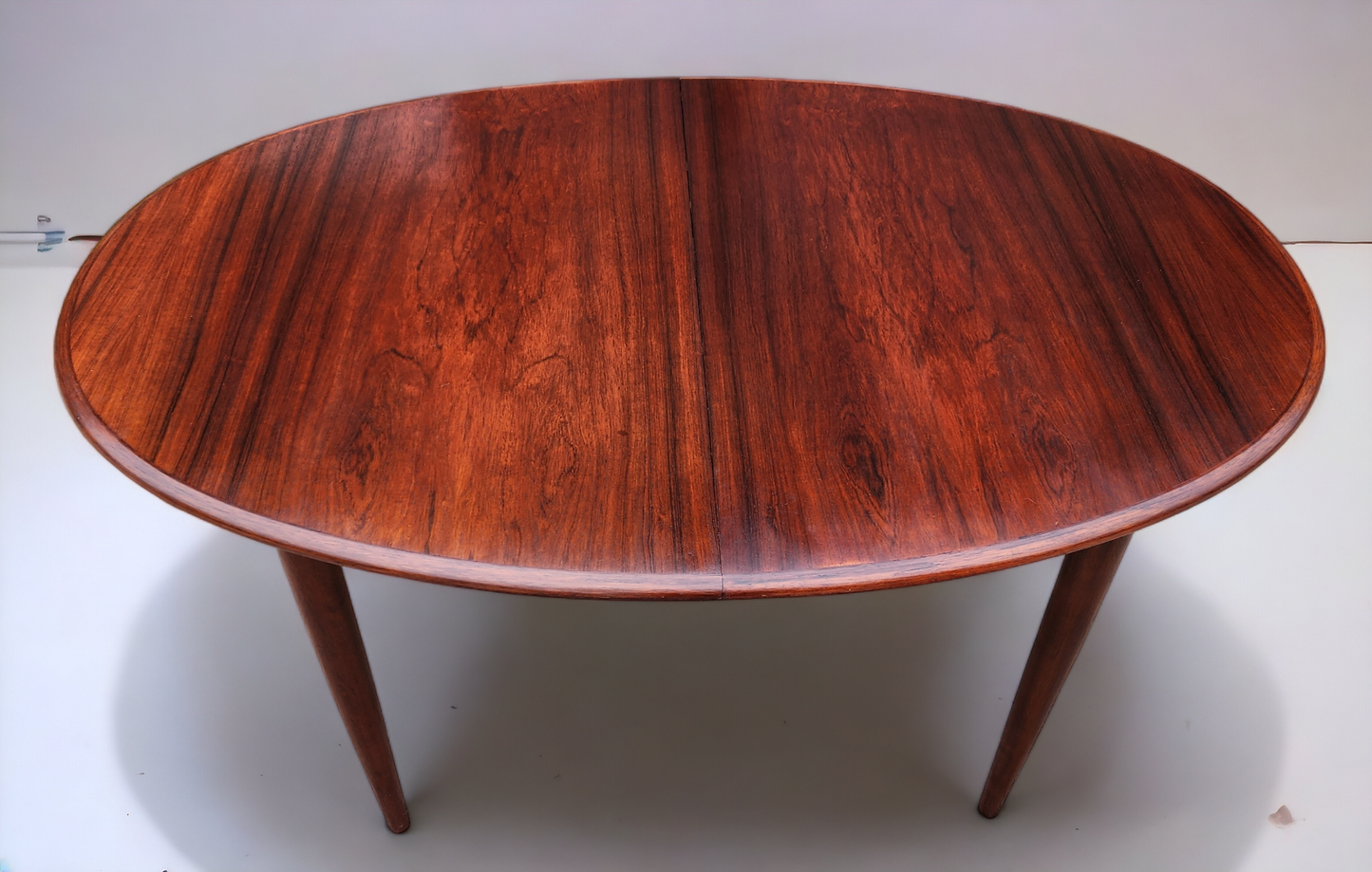 RESTORED Danish MCM Rosewood Table Oval w 2 leaves 58"-96" by GUDME