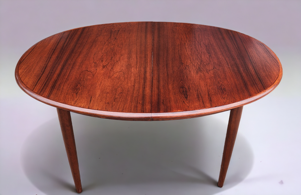 RESTORED Danish MCM Rosewood Table Oval w 2 leaves 58"-96" by GUDME